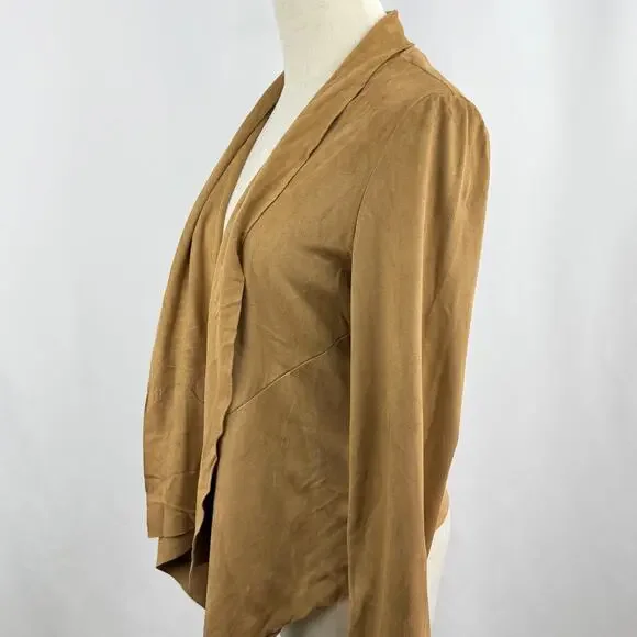 Bagatelle Faux Suede Open Front Jacket Tan Waterfall Drape Womens Size S - Picture 4 of 10